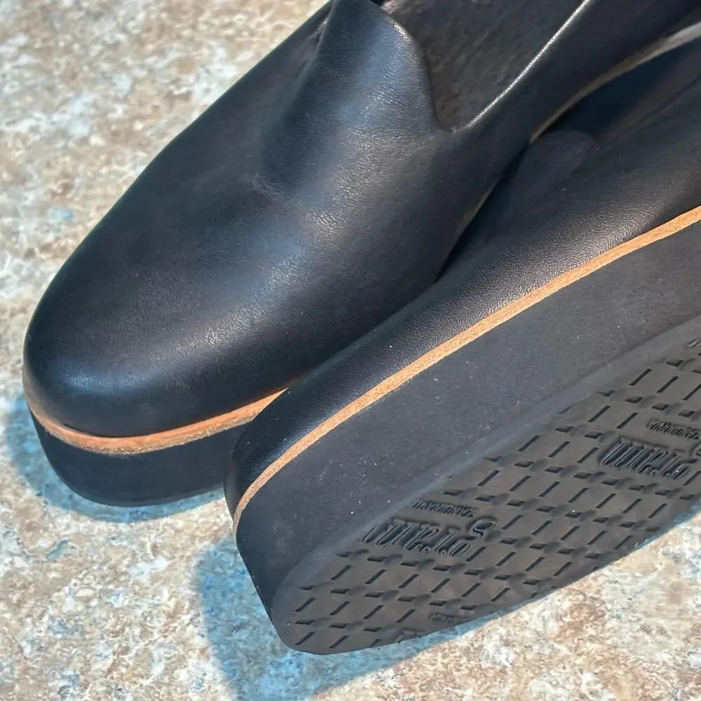 Gram Svarta Black Platform Flat Slip on Leather Loafers Shoes Size 7.5